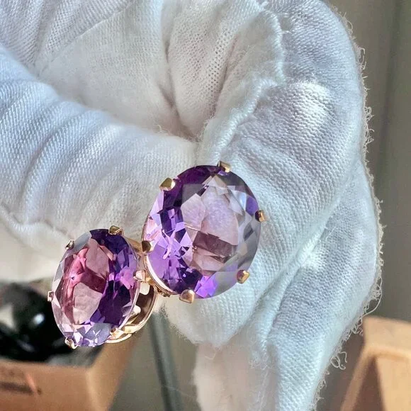 14K Yellow Gold Purple Amethyst Earrings, February Birthstone Earrings